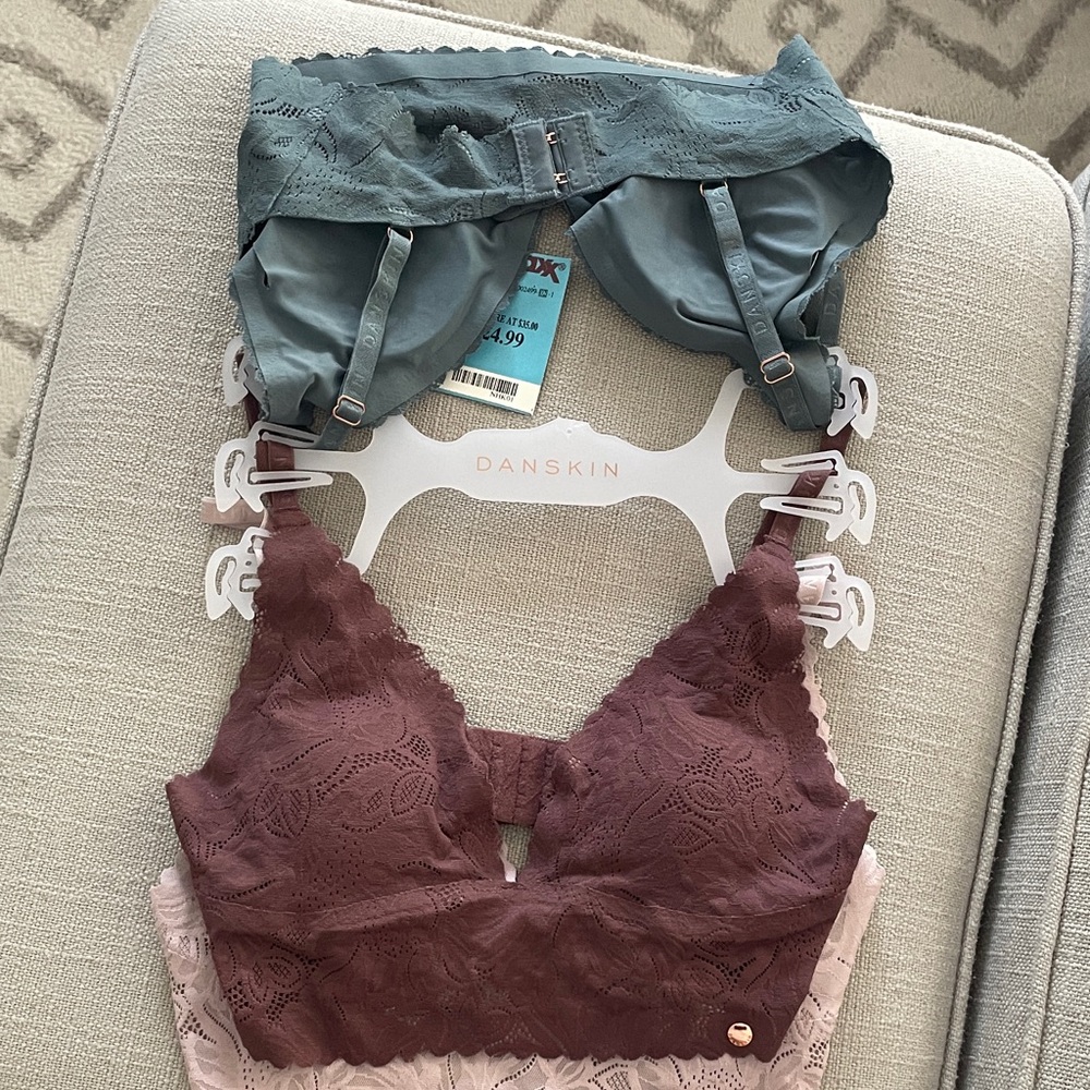 Danskin Lace Bralette Set - Sage Green, Mauve, Blush - Picture 2 of 4